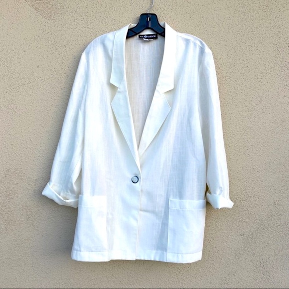 SAG HARBOR vintage white blazer long jacket pockets 1990s 90s Y2K plus size 16 - Picture 2 of 8
